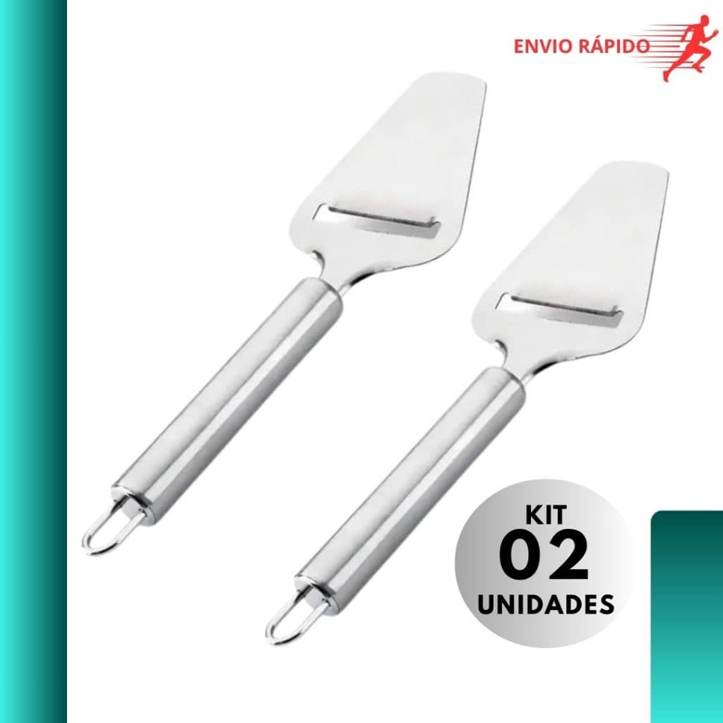 Kit 2 Plaina de Queijo Cortador Fatiador de Queijo Espátula Inox Uso Doméstico e Profissional