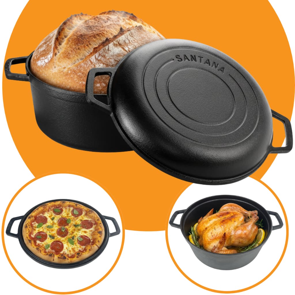 Panela Forno Holandês para Assar Pão Ferro Fundido Duo Multiuso Caçarola E Frigideira 24 cm Santana
