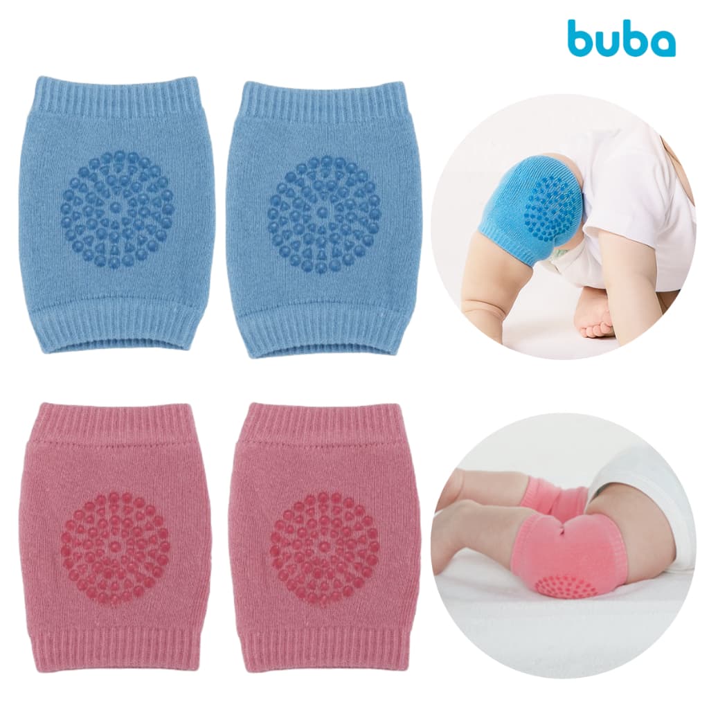 Joelheira Antiderrapante Buba Flexível Protege os Joelhos para Bebê Engatinhar Protetor Infantil +6m