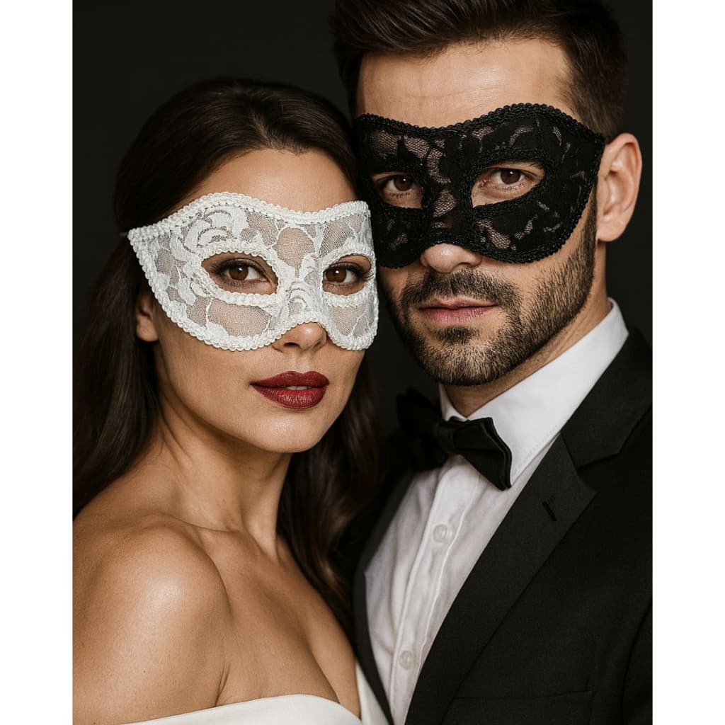 Máscara Veneziana Feminina ou Masculina de Plástico c/ Renda Unissex Festa Fantasia Baile Carnaval