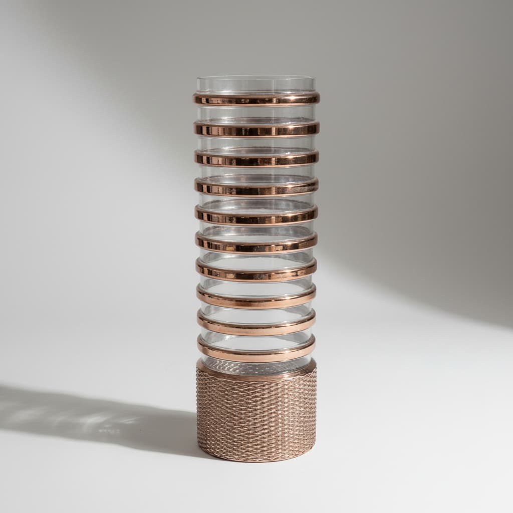 Vaso Vidro Bronze Listras Detalhado 51x15cm