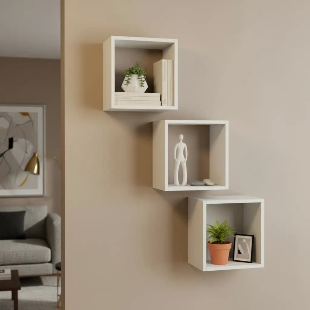Kit 03 Nichos 100% MDF 25x25 Branco Sala Quarto Escritório Decoração Fotos Organizador Minimalista