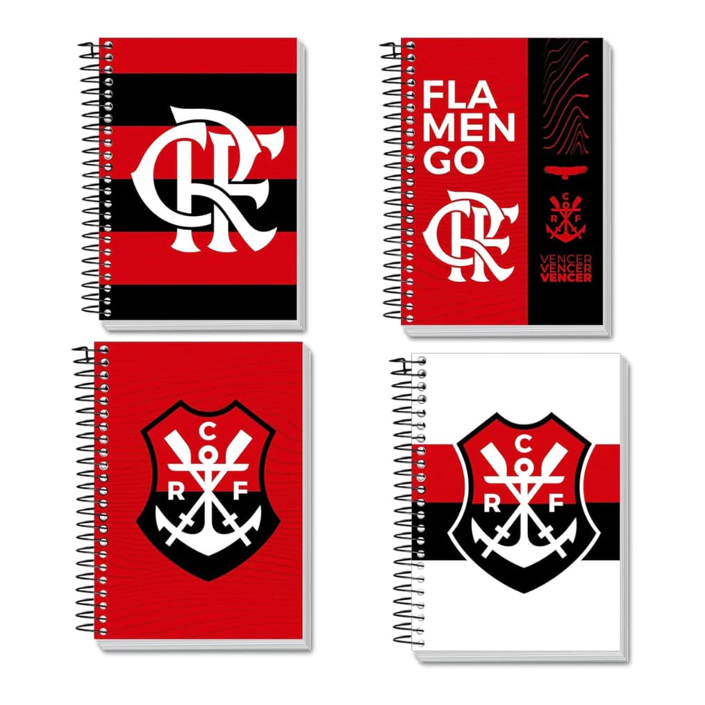 Kit 4 Caderno Espiral Capa Dura Flamengo1 Matéria 80 Folhas Jandaia