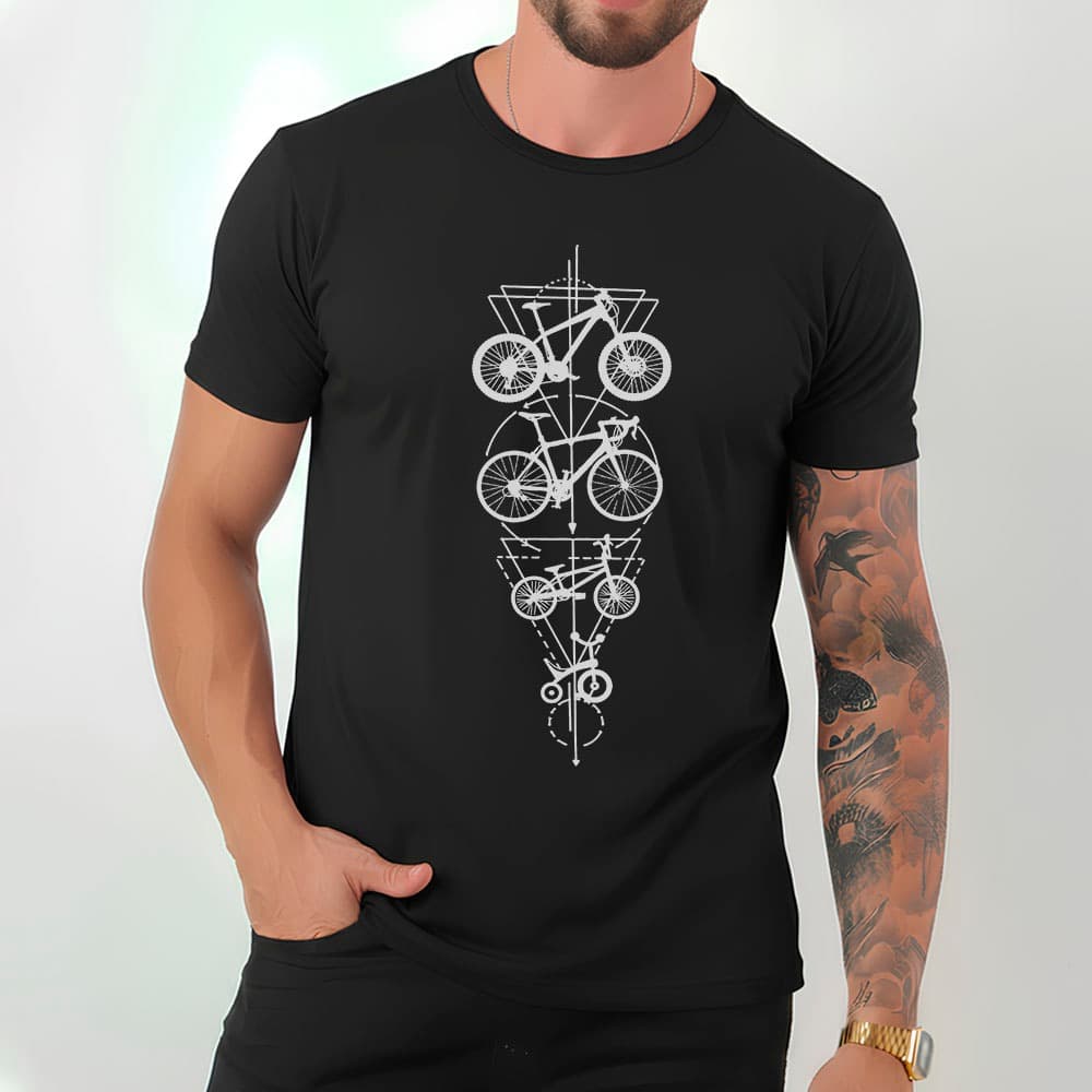 Camiseta Masculina 100% Algodão Bicicletas Arte Geométrica Estampa Ciclismo Camisa Casual Dia A Dia