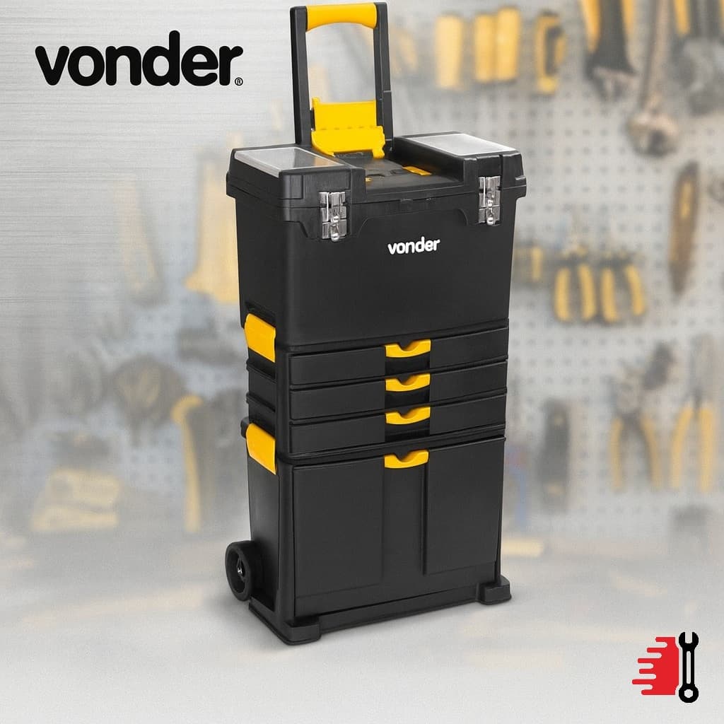 Caixa Plástica Vonder CRV 0500 com Rodas para Ferramentas Armazenamento Transporte Resistente