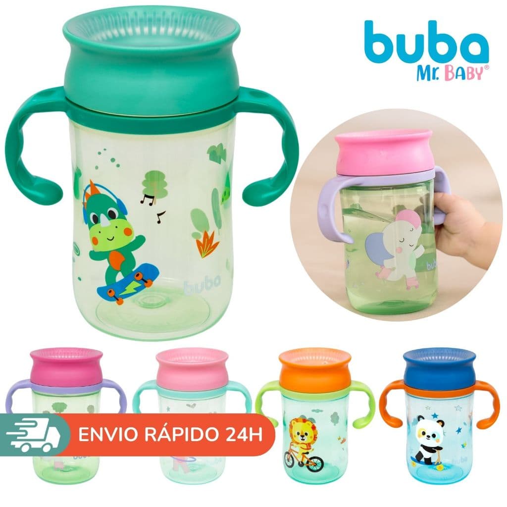 Copo de Treinamento para Bebê 360° Gira sem Deixar a Bebida Cair 300ml com Alça