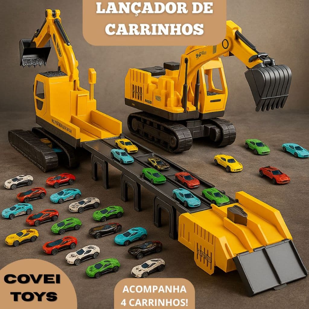 Carrinho Maquina Retroescavadeira Dobrável Articulada Com Pista Carrinho Ejetável 4 Mini Carrinhos de Liga 2 em 1