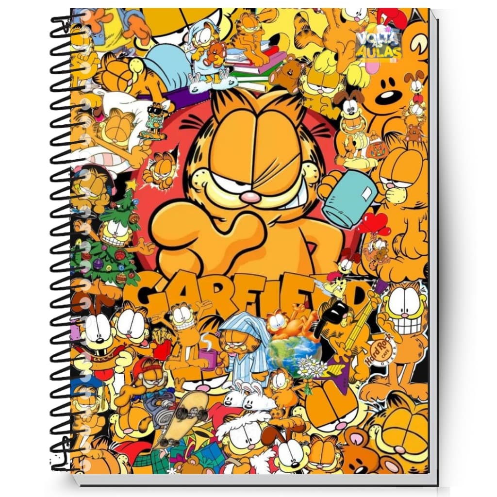 Caderno Personalizado Garfield | Capa Dura Plastificada | 1 a 20 Matérias | Escolar e Universitário | Estampa Fofa