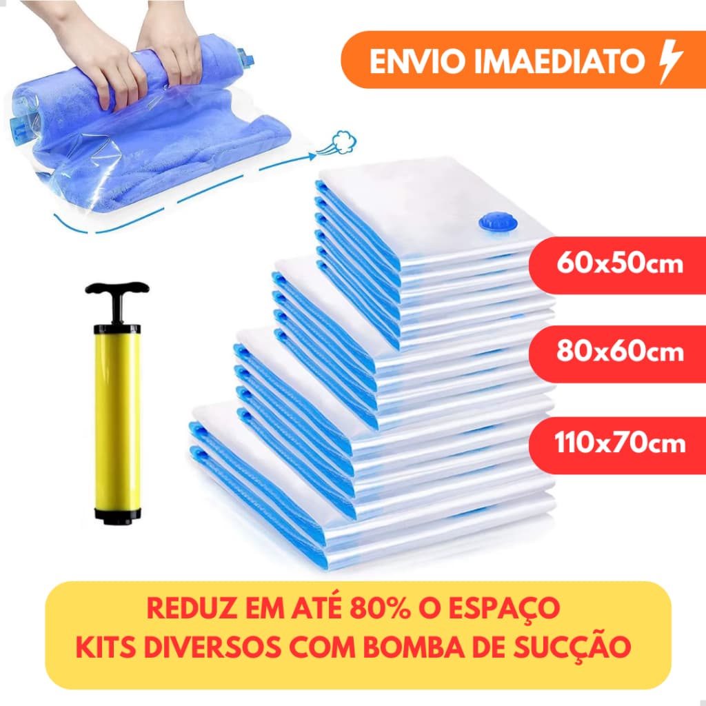 Saco a Vácuo e Bomba Viagem Mala Organizador Para Roupa Guarda Roupa Edredom Reutilizável