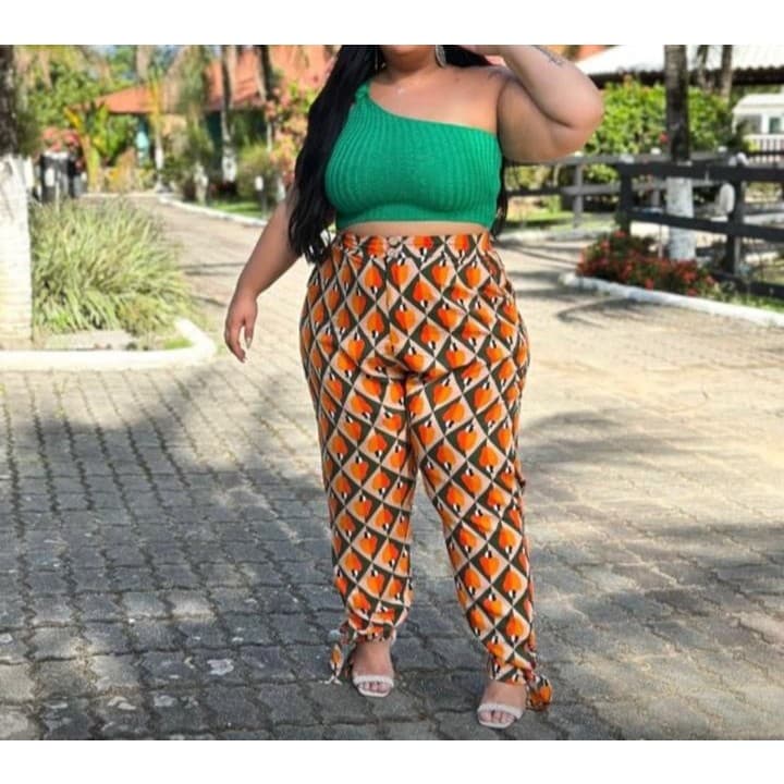 Calça Feminina Estampada Feminina viscose Plus Size Calça cenoura