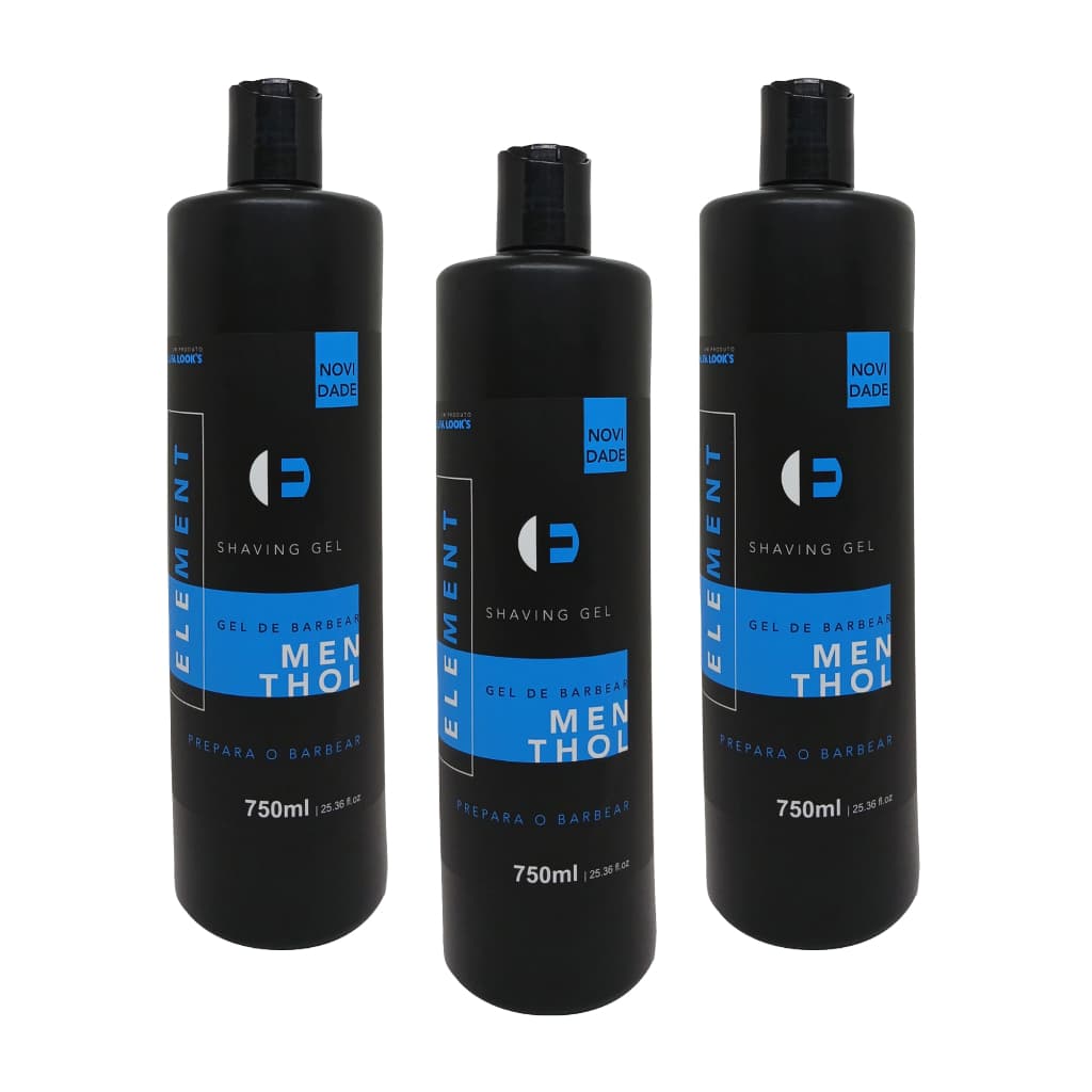 Kit 3 Gel Shaver Para Barba Pezinho E Navalhado Element 750g