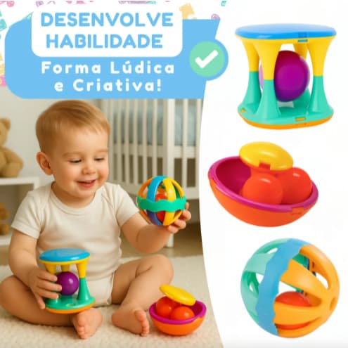 Kit Chocalho Educativo Bebê Gira Ball Cubo Bola Trenzinho Carrinho Didático Colorido