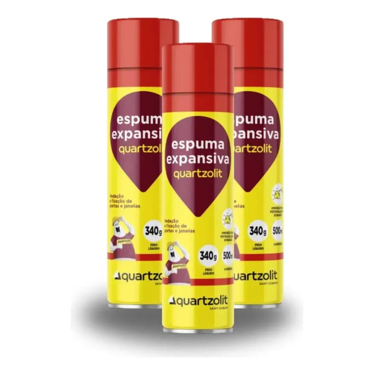 Kit 3 Espumas Expansiva Quartzolit 500 ml – Vedação, Fixação e Preenchimento