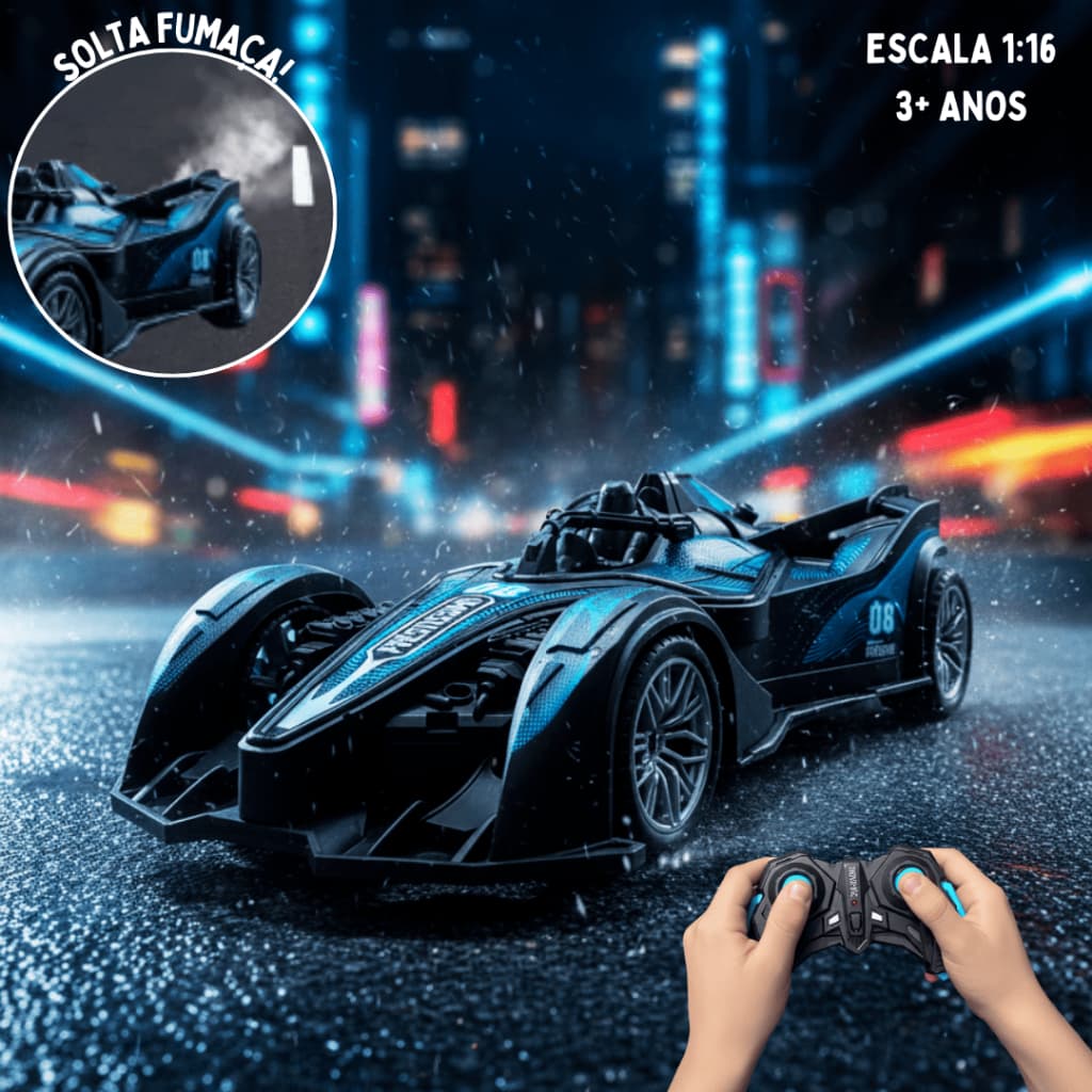 Carrinho de Controle Remoto Fast Super Race Infantil Brinquedo Solta Fumaça