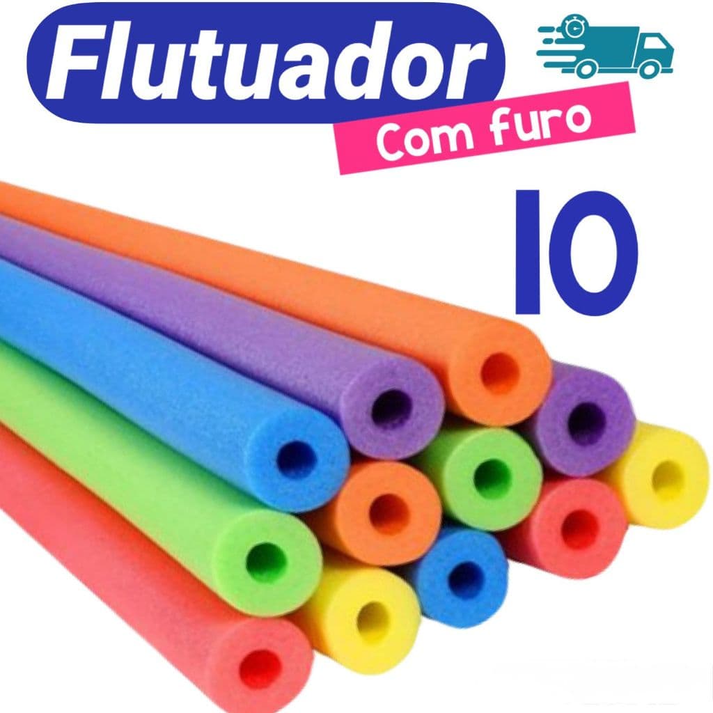 10 Unidades Macarrão Espaguete Flutuador Boias Espuma Com Furo Para Piscina e Praia - Cores Sortidas