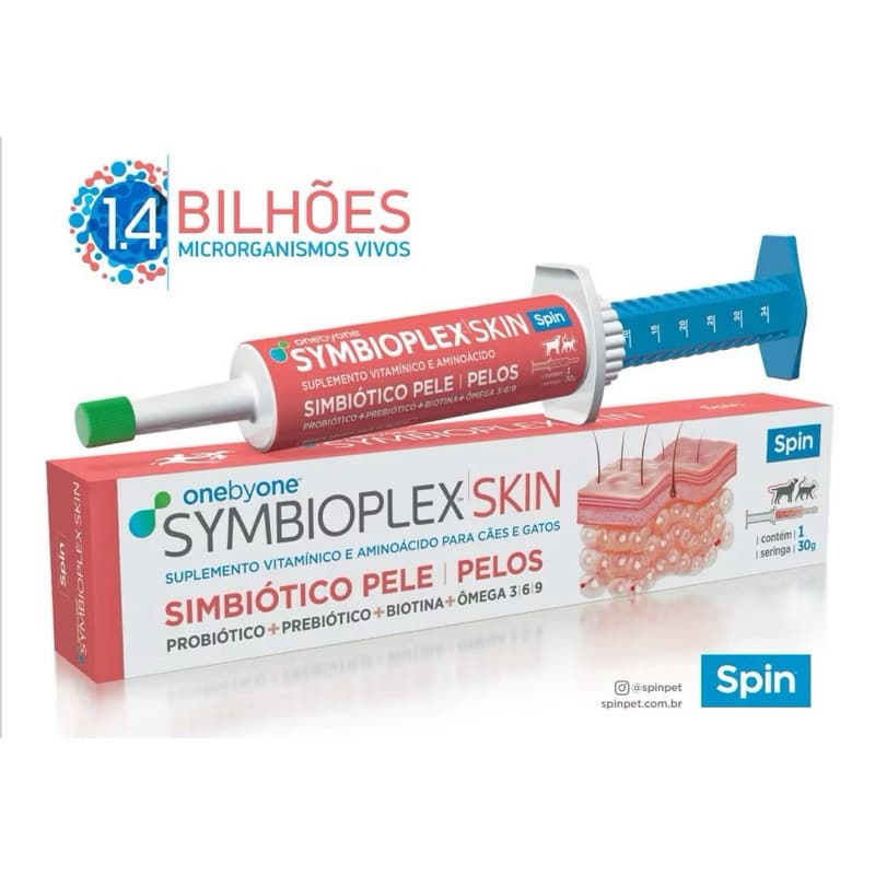Suplemento Simbiótico Spin Pet Symbioplex Skin Pelo e Pele para Cães e Gatos