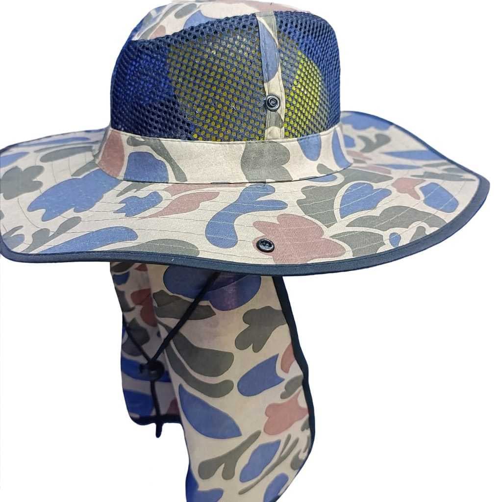 Chapéu Camuflado de Sol com Proteção para Pescoço – Aba Larga, Tela Respirável e UV - Cor Variada