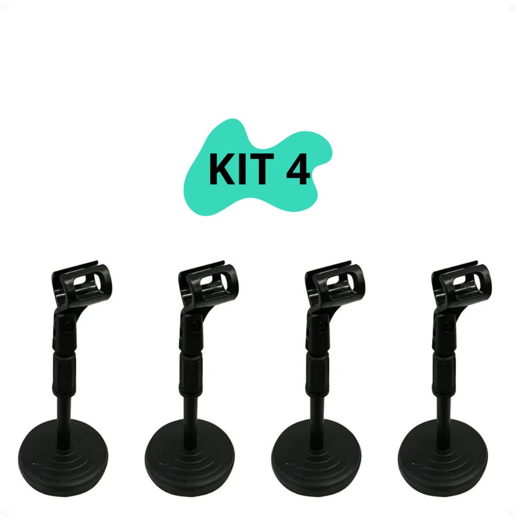 Kit 4 Suporte Pedestal de Mesa para Microfone Studio Rádio tripe Podcast portátil desmontável