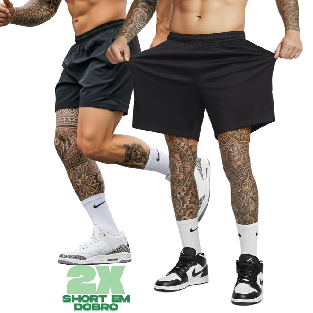 Kit 2 Bermudas Preta Masculina Slim Esportiva Fitness Poliamida Tecido Gelado
