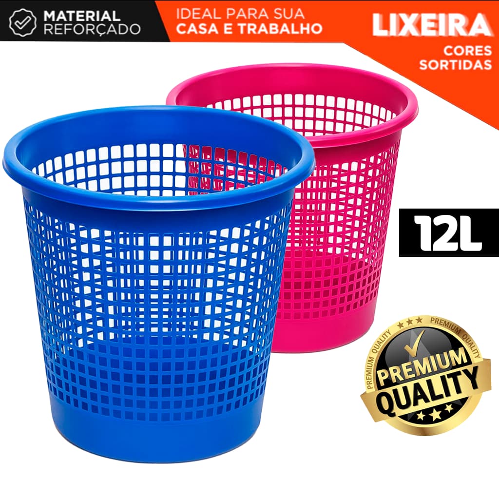 Cesto de Lixo Lixeira Colorida 12L Plástico Reforçado Escritório – Premium Decorativo Ergonomico