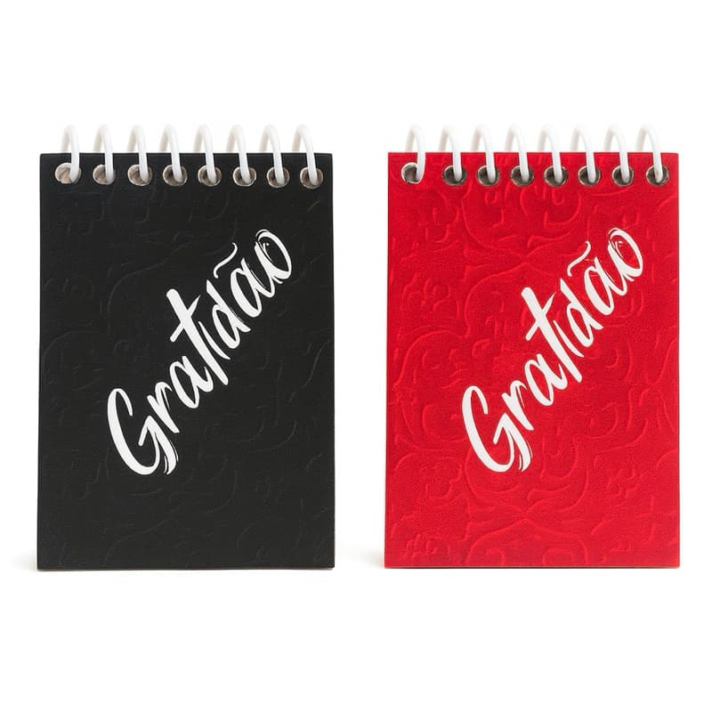 10 Blocos de Anotações “Gratidão” – Preto e Vermelho – 9x6 cm • 30 Folhas • Cristão • Capa Texturizada