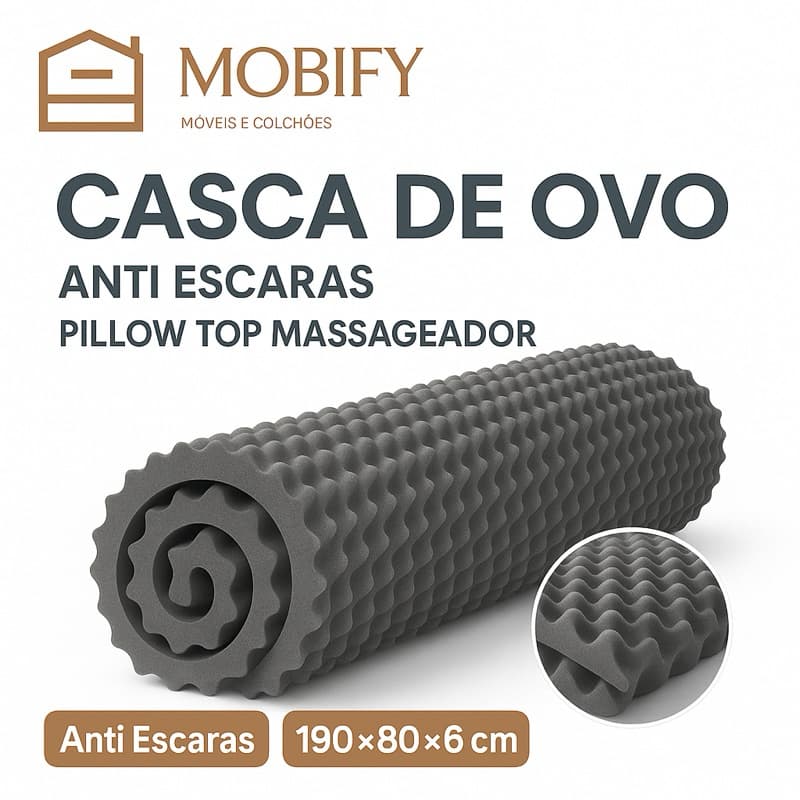 Pillow Top Massageador Casca de Ovo Solteiro 190x80x4 | Anti Escaras | Ultra Macio | Conforto Extra