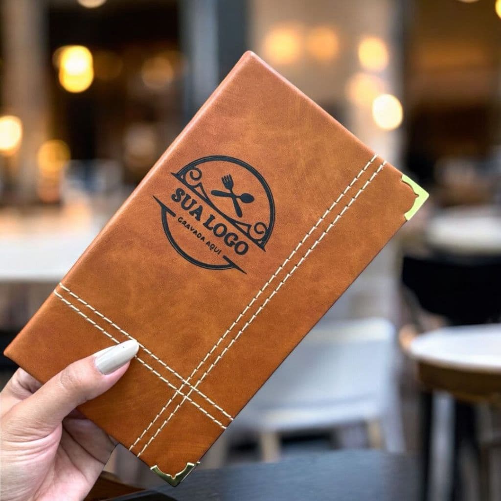 kit 5 porta comandas capa dura caramelo ou preto personalizadas com sua logo restaurante