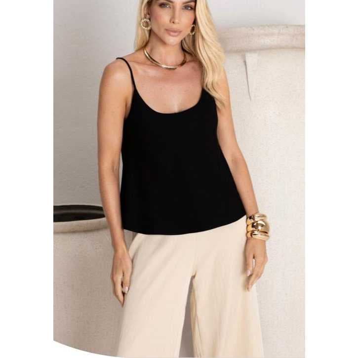 Regata Luna Feminina Alça Fina Básica Elegante Caimento Solto Off White