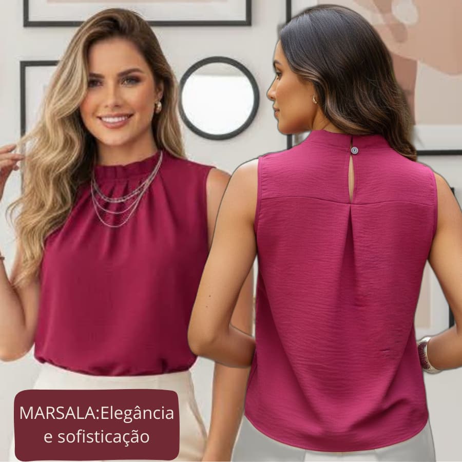 Blusa Regata Gola Plisada Tendência Verão