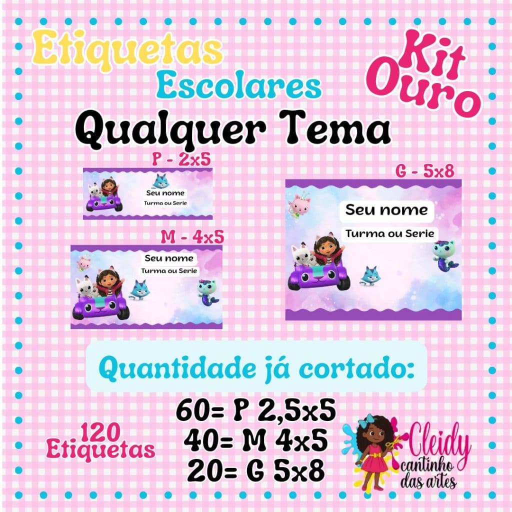 Kit de Etiquetas Escolares  Personalizadas até 120 Etiquetas /Grandes Médias Pequenas/Volta às Aulas