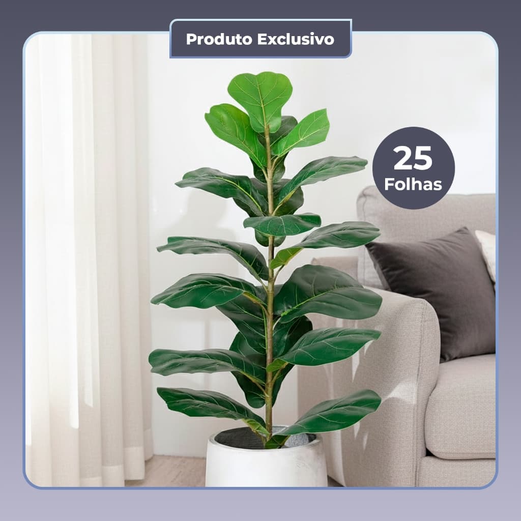 1 Arranjo Artificial 70cm Planta Ficus Lyrata Figueira 25 Folhas Grandes Ultra Realista Sem Vaso