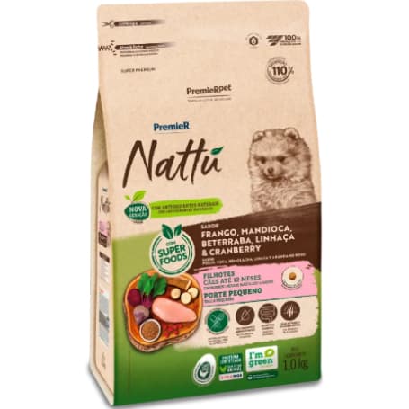 Ração Premier Nattú Cães Filhotes Pequeno Porte Mandioca 1 kg