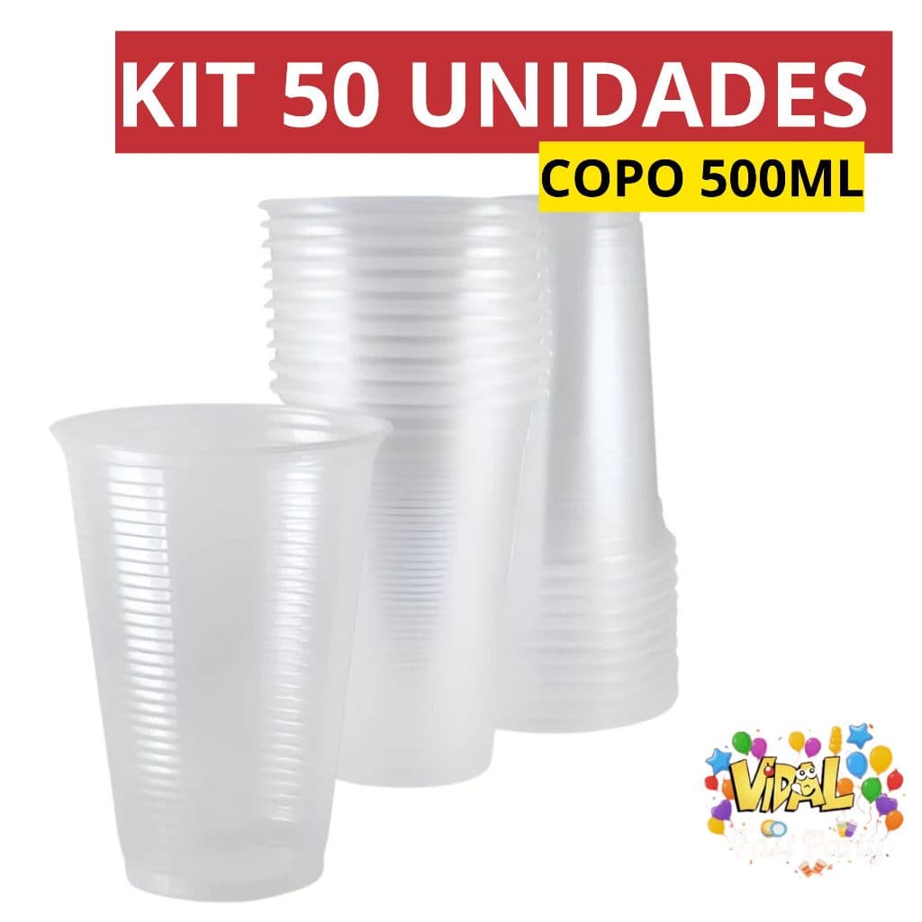 Fardo Com 50 Unidades Copo Descartável 500ML Chopp Açaí Sorvete Suco Vitamina Festas Cristalcopo