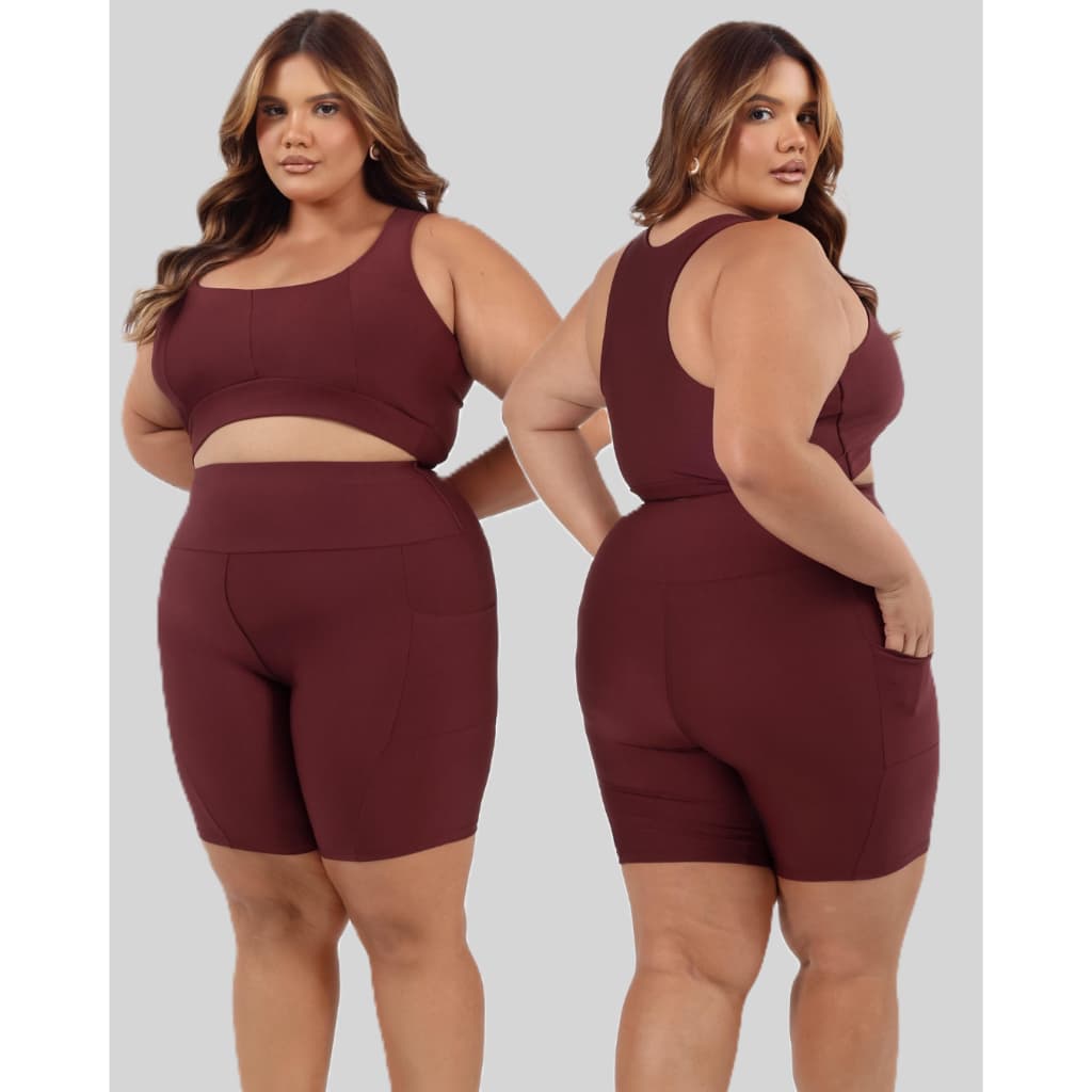 9.Conjunto Academia Plus Size Top e Short Com Bolso Feminino Suplex Premium Dança Zumba