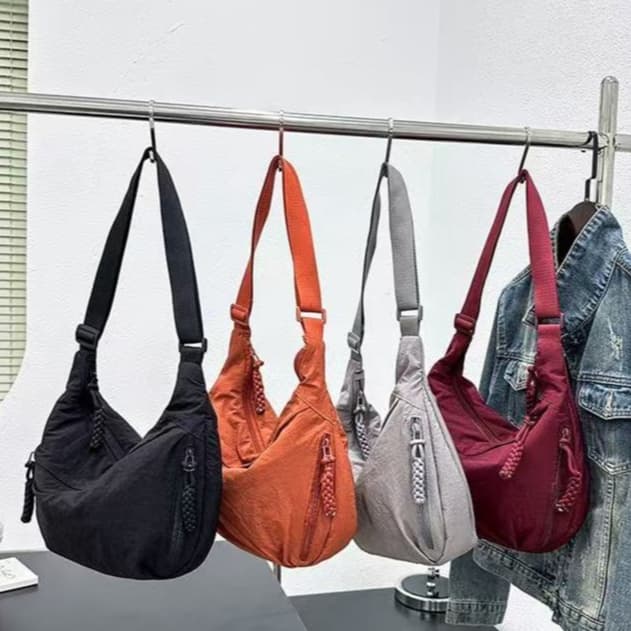 Bolsa de ombro feminina, bolsa de ombro de tecido macio, cor sólida, estilo casual de estudante,(352)