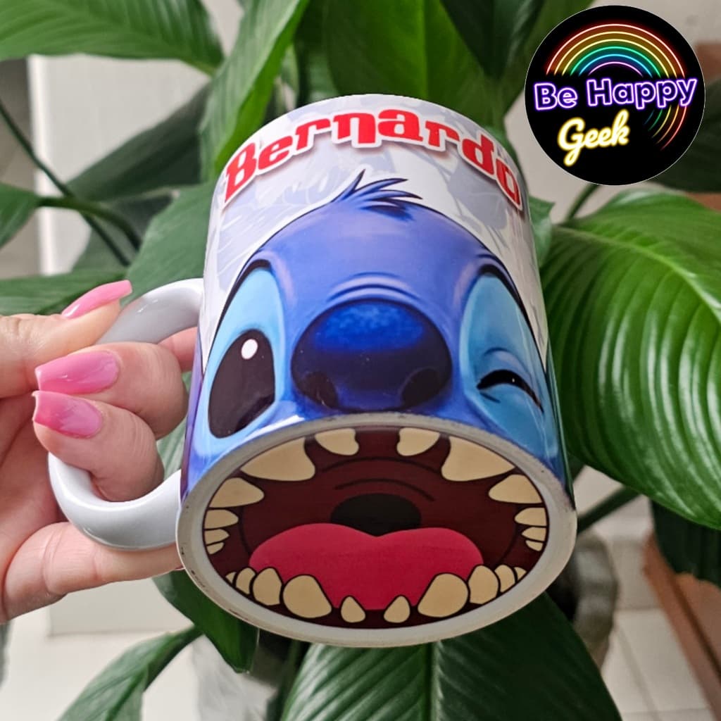 Caneca de Porcelana STITCH BOCÃO com NOME e COM CAIXINHA