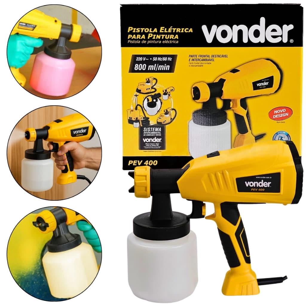 Pistola de Pulverização Elétrica para Pintura Hvlp Vonder 127V/220V PEV 400 800mL 320W