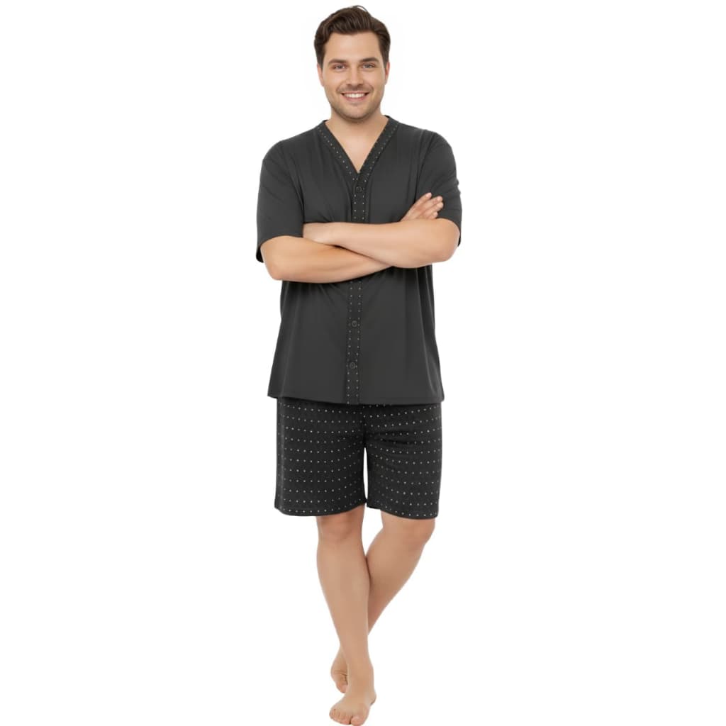 Pijama Plus Size Masculino Botão Blusa Manga Curta E Shorts
