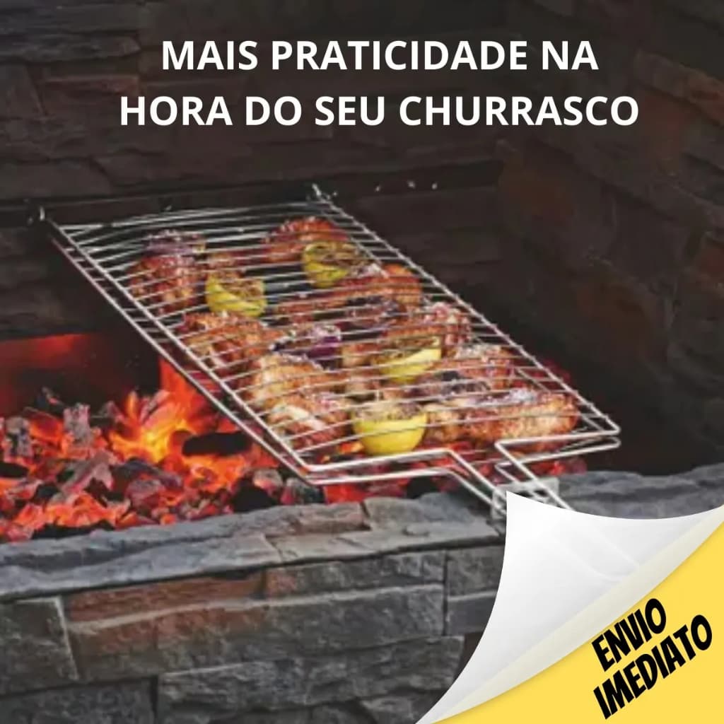Grelha Dupla Assar Peixe Frango Linguiça Pão De Alho G 70x26