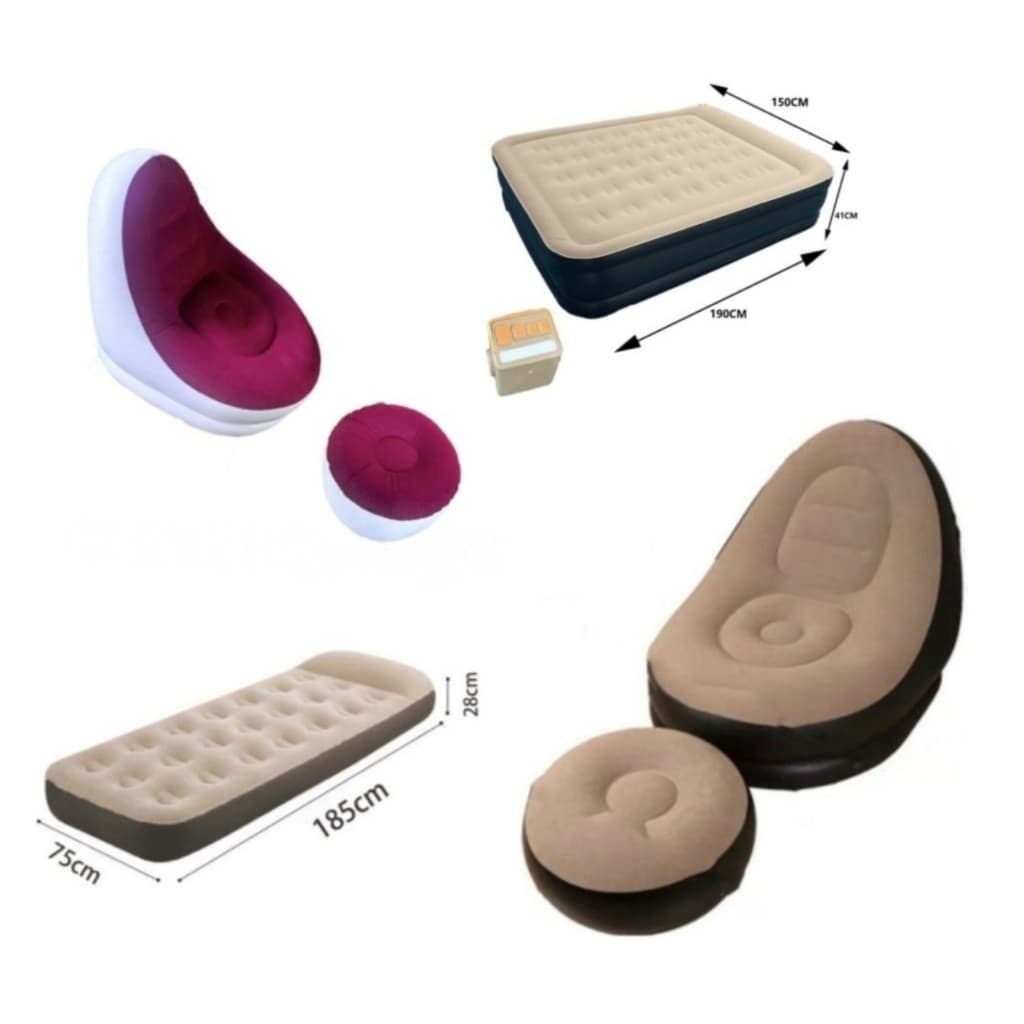 Cama De Ar Inflável Casal Com Bomba Integrada, Solteiro & Sofá Inflável com Apoio para os Pés GREEN