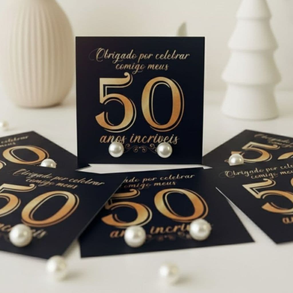 Kit Tag Comemorativa com Brincos 6mm – Celebração Especial dos Meus 50 Anos 5x5
