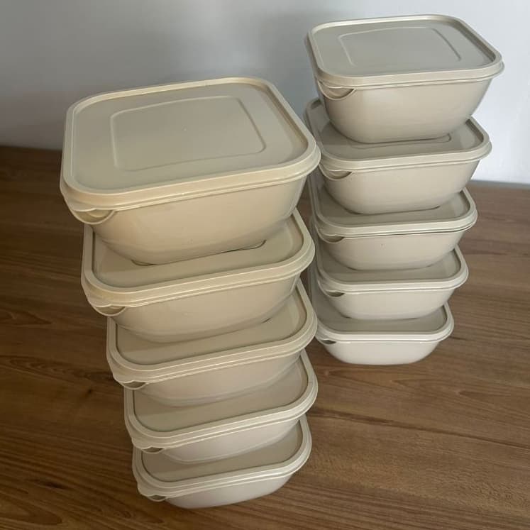 Pote de plástico minimalista, kit 10 potes, 8 potes ou 6 potes de plástico 1 litro quadrado bege | marmita, vasilha