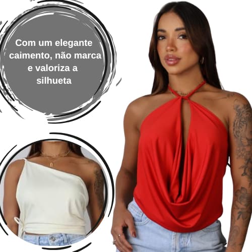 Blusa Feminina Multiformas Cropped Frente Unica Costas Nua Top Faixa Decote Amarrar no Pescoço