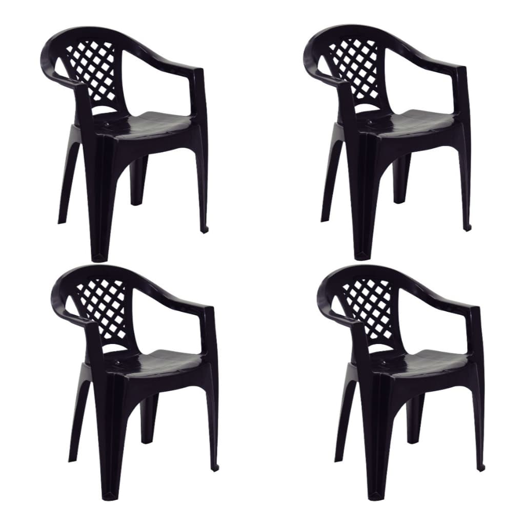 Combo 4 Cadeiras Poltrona Plástica Iguape Tramontina Preta