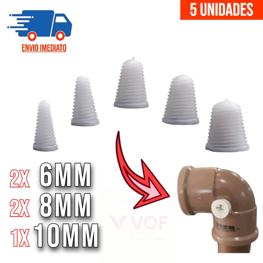 Kit 5 Tapa Furo para Cano de Água Furado Acompanha 3 Medidas com Rosca
