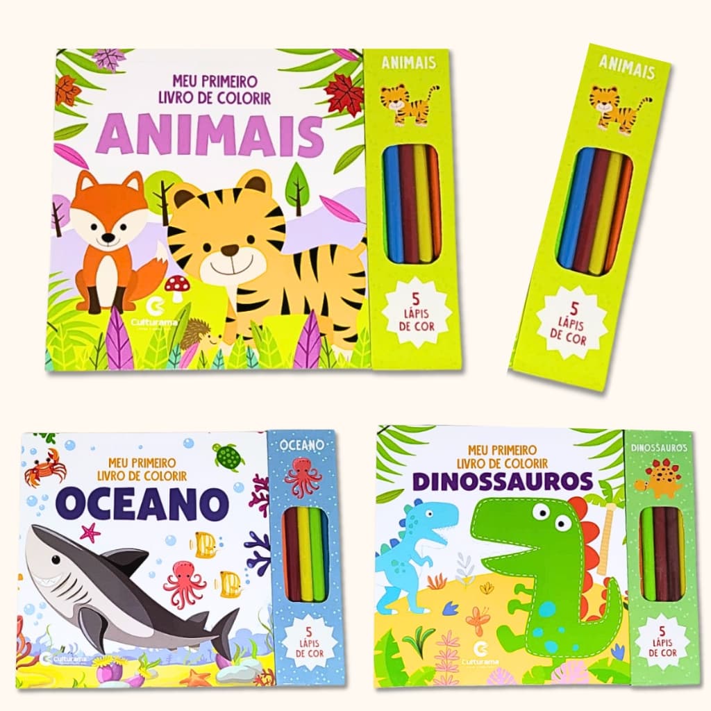 Livro Infantil Para Colorir Com Lápis de Cor Animais oceano Dinossauro