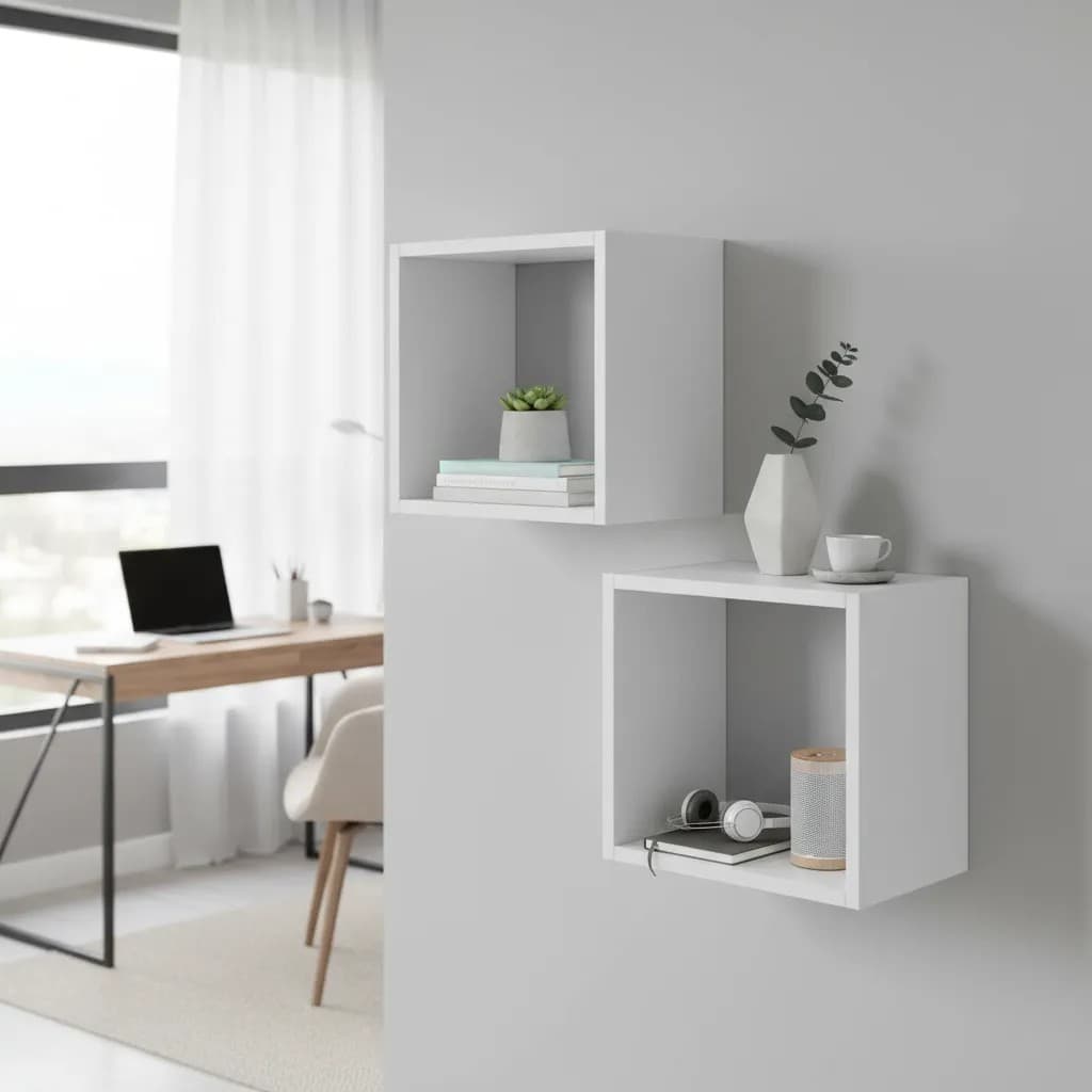 Kit 02 Nichos Quadrados MDF 20x20cm Branco Sala Quarto Sala Decoração Escritório Salão Expositores