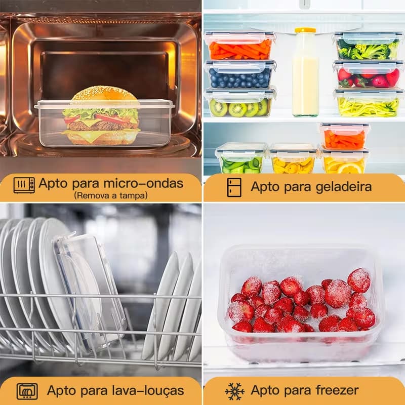 Pote Hermético 320ML Empilhável Pra Armazenar E Conservar Alimentos Sem BPA Trava Encaixe Na Tampa Livre De Vazamentos