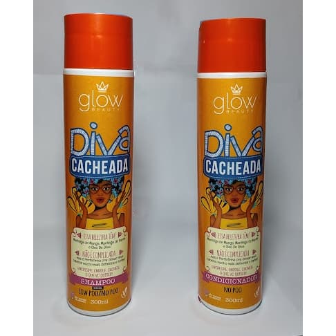 Kit Shampoo e Condicionador Diva Cacheada Glow Beauty 300ml – Low Poo Now Poo Manteiga de Manga Karité Oliva Vegano