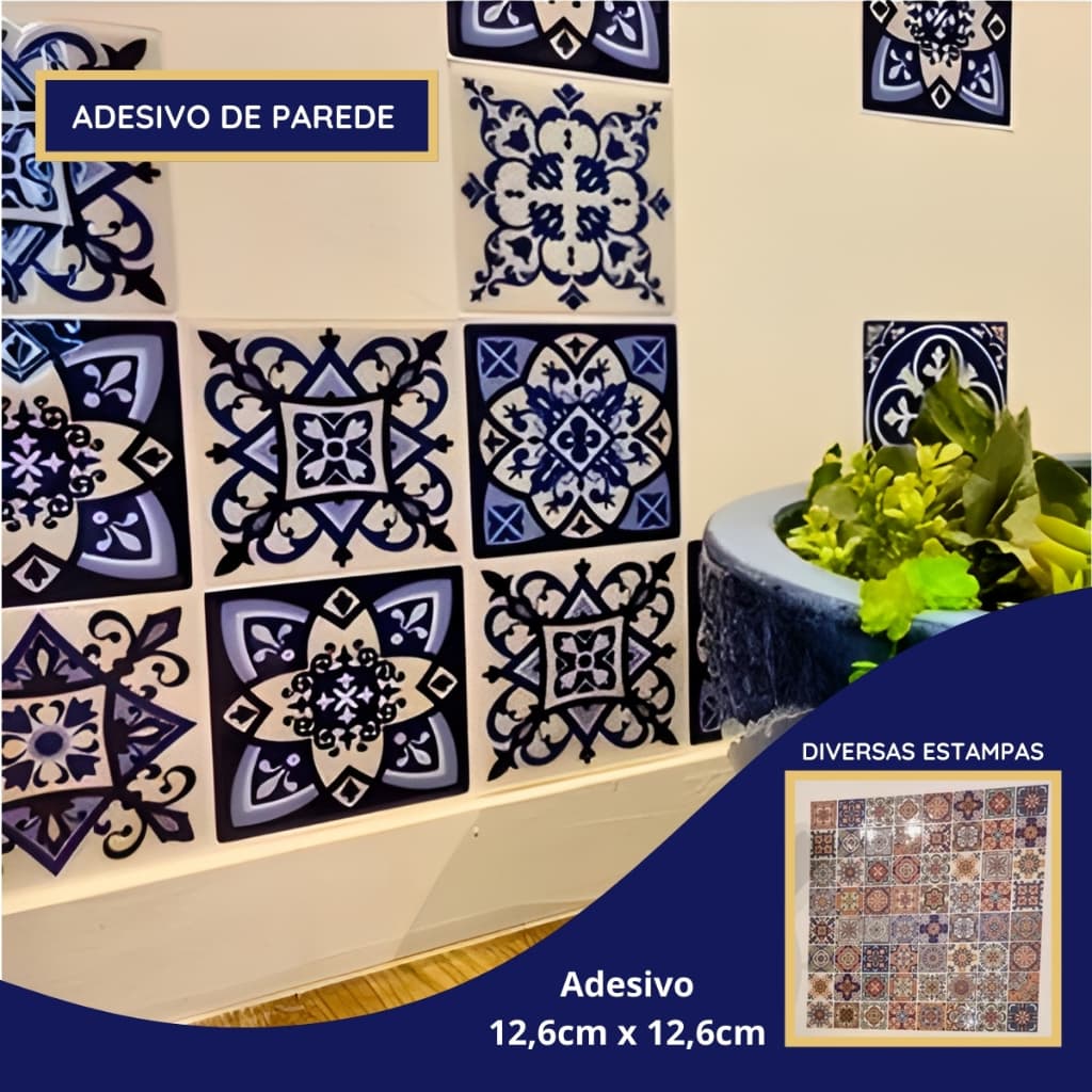 Papel Adesivo De Parede Azulejo Português - 4 Adesivos 13x13 resinado.